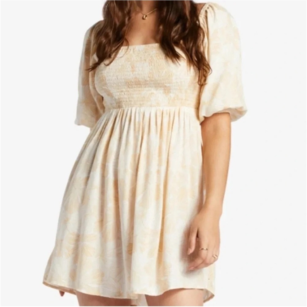 Roxy Satin Sands Mini Dress Puff Sleeve Open Back S